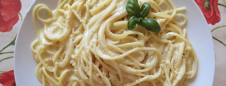 Spaghetti mascarpone, échalotes et basilic